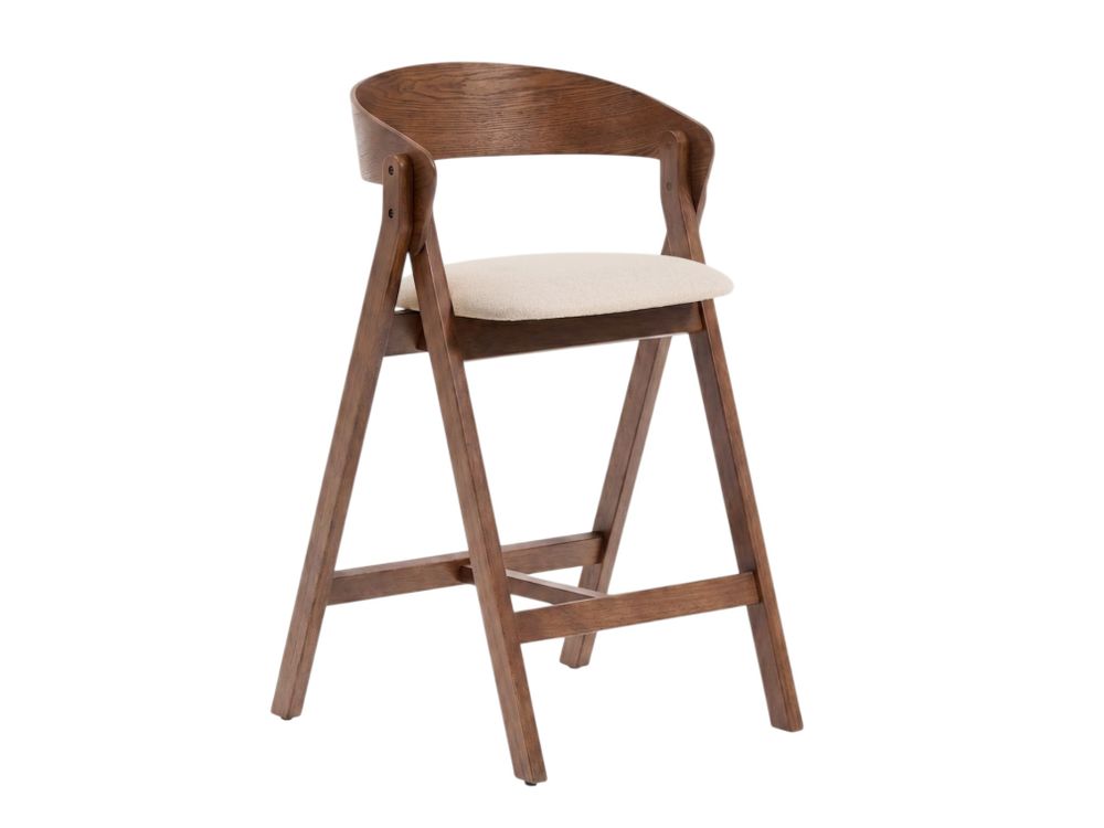 Barstoel GODIA - Walnoot eikenfineer / Beige stof KAV C00506MR10
