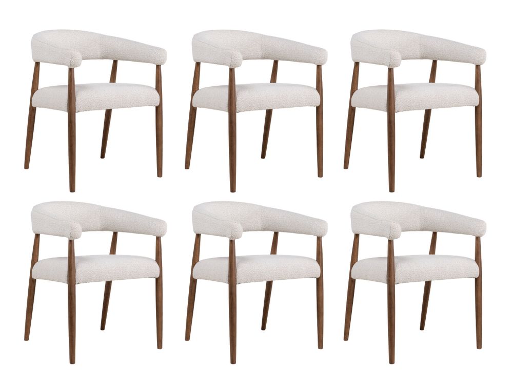 Set van 6 armstoelen AMOR - Wit / Walnoot hout C-DEZ-73-SET6