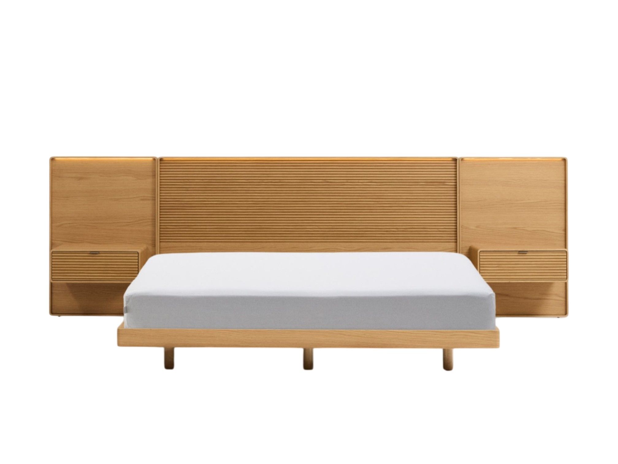 Bed met 2 nachtkastjes NORLEN - Naturel eikenfinee