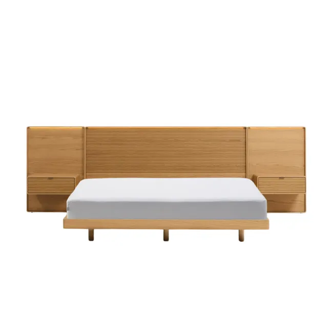 Bed met 2 nachtkastjes NORLEN - Naturel eikenfinee