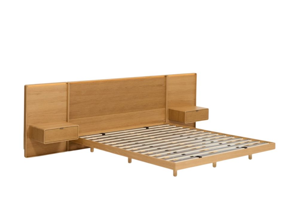 Bed met 2 nachtkastjes NORLEN - Naturel eikenfinee KAV M00085W10