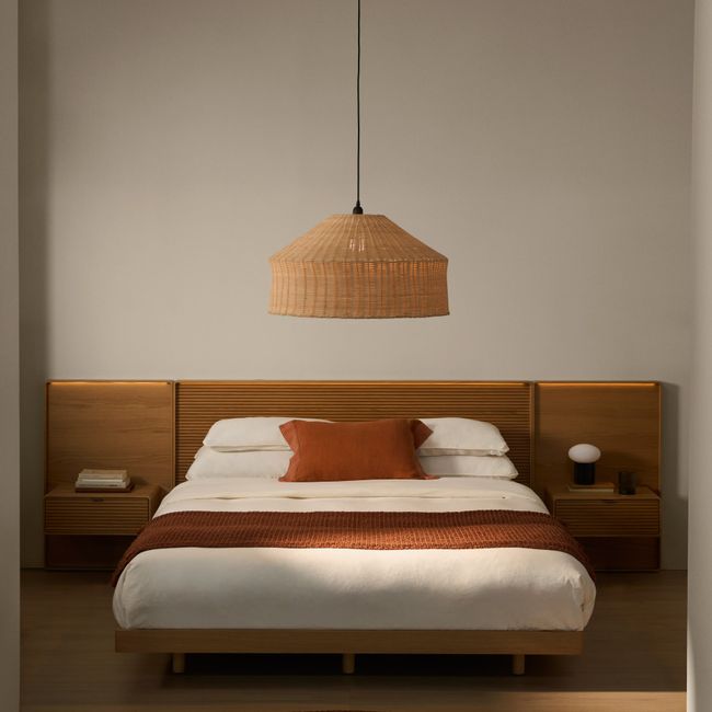 Bed met 2 nachtkastjes NORLEN - Naturel eikenfinee