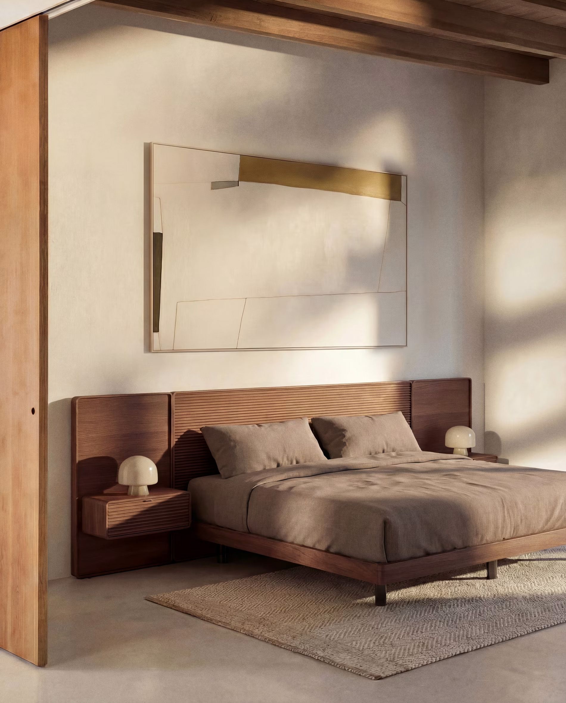 Bed met 2 nachtkastjes NORLEN - Naturel eikenfinee