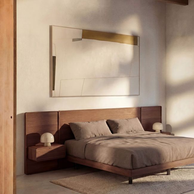 Bed met 2 nachtkastjes NORLEN - Naturel eikenfinee