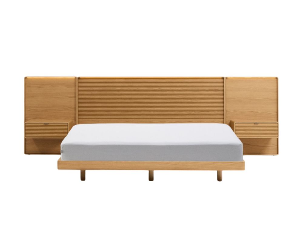 Bed met 2 nachtkastjes NORLEN - Naturel eikenfinee KAV M00084W10