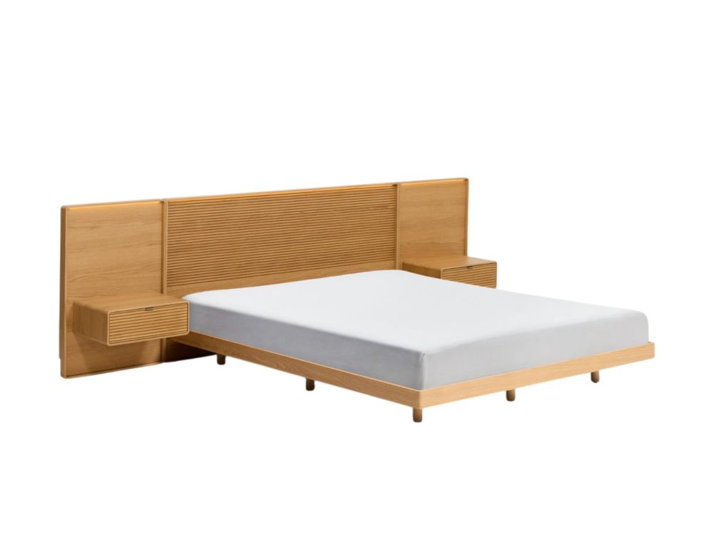 Bed met 2 nachtkastjes NORLEN - Naturel eikenfinee KAV M00084W10