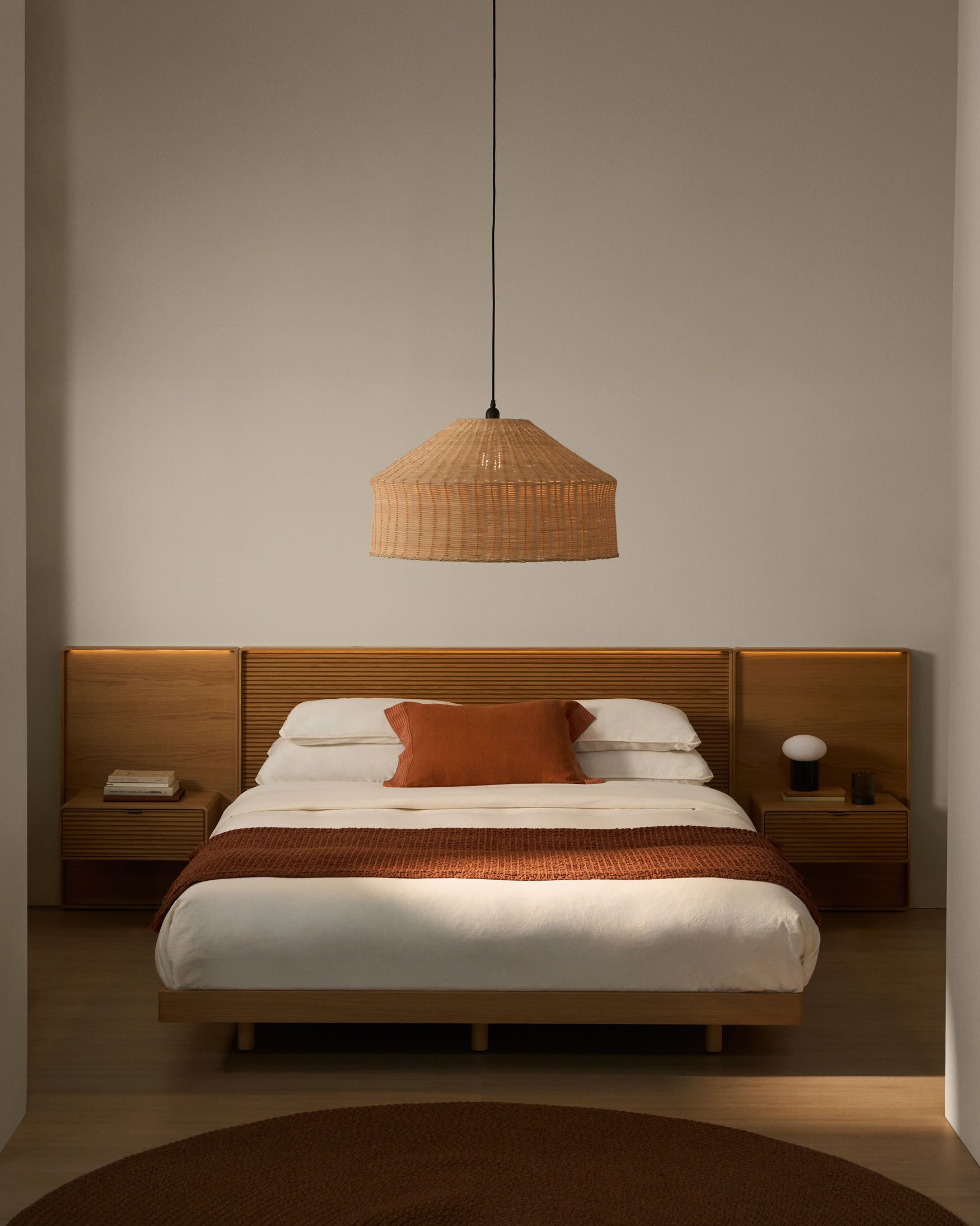Bed met 2 nachtkastjes NORLEN - Naturel eikenfinee
