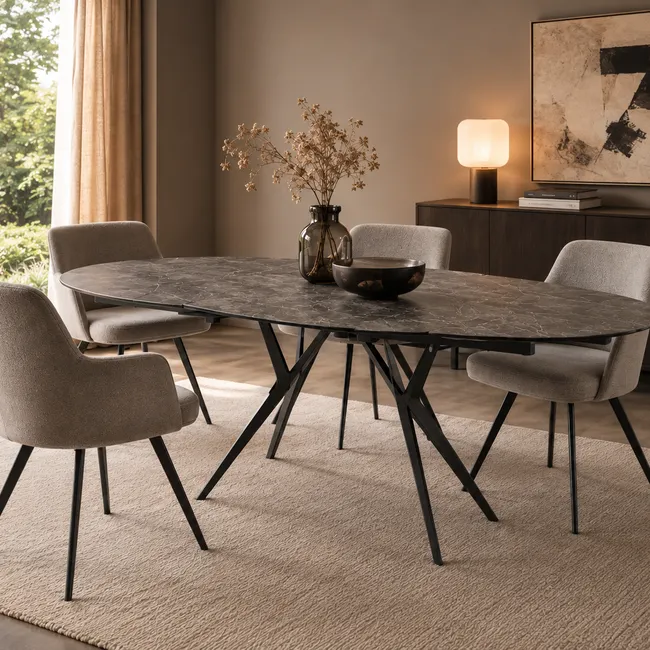 Uitschuifbare eetkamertafel BOLETA - Zwarte kerami