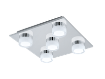 Wandlamp ROMENDO in chroom en wit met vijf verlichtingspunten.