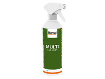 Witte plastic spuitfles met donkergroen label, "Royal Multi Cleaner" erop.