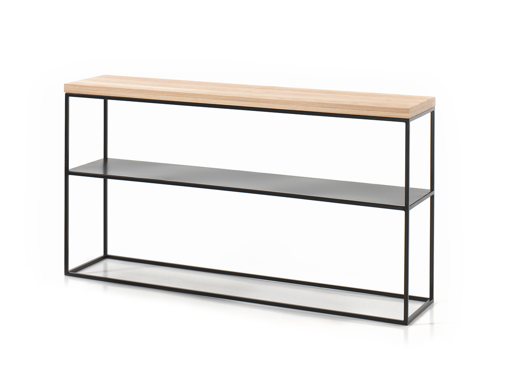 Wandtafel GLASGOW, zandbruin glas met zwart metalen frame.