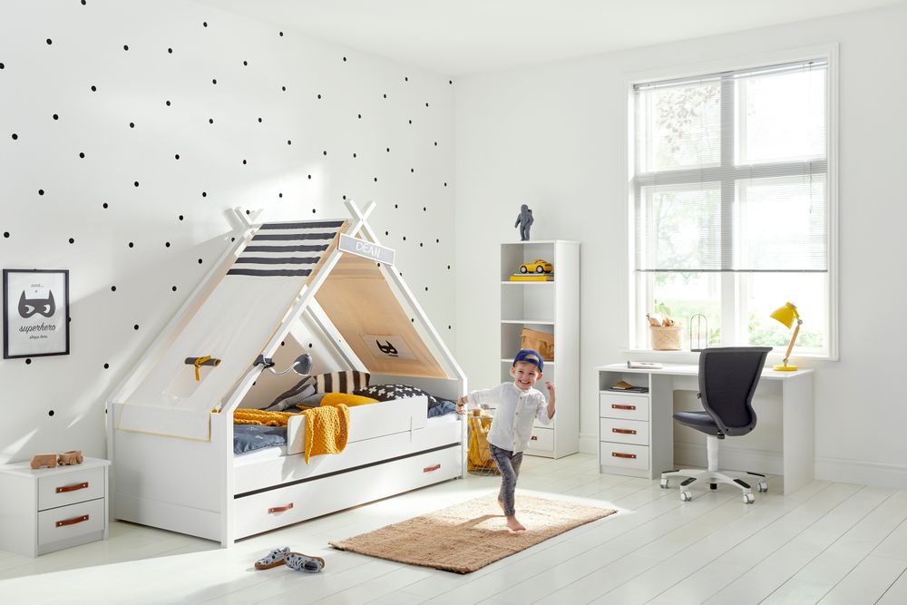 Bedlade voor tipibed - Wit met lederen grepen SCE 4210