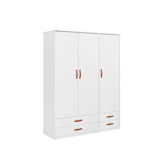 Kast kleerkast - Wit met lederen grepen