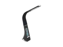 Zwarte kunststof tafellamp/nachtlamp COGNOLI met klok en display, metalen voet en slanke flexibele hals.