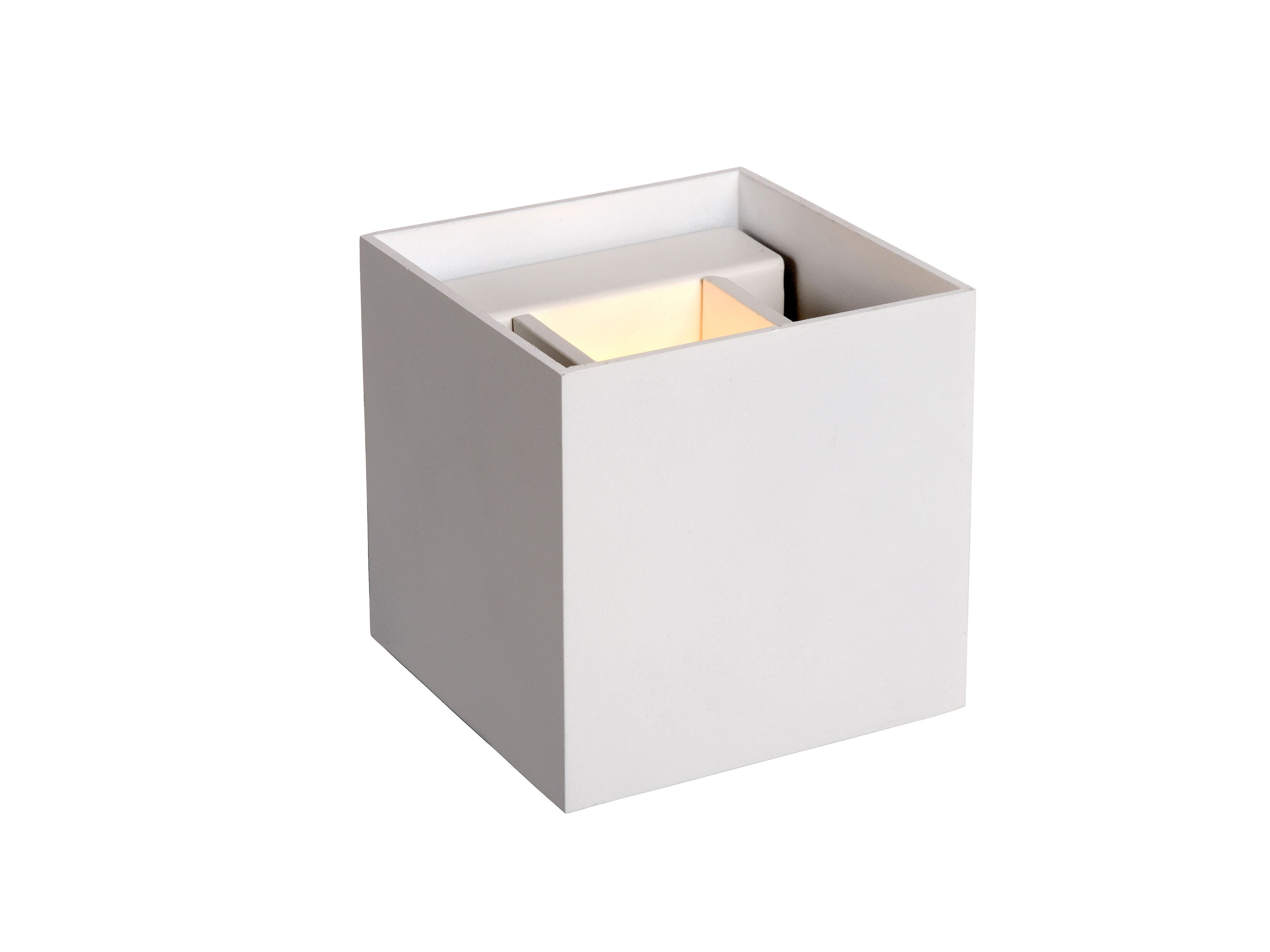 Wandlamp XIO van grijs aluminium met kubusvormig ontwerp.