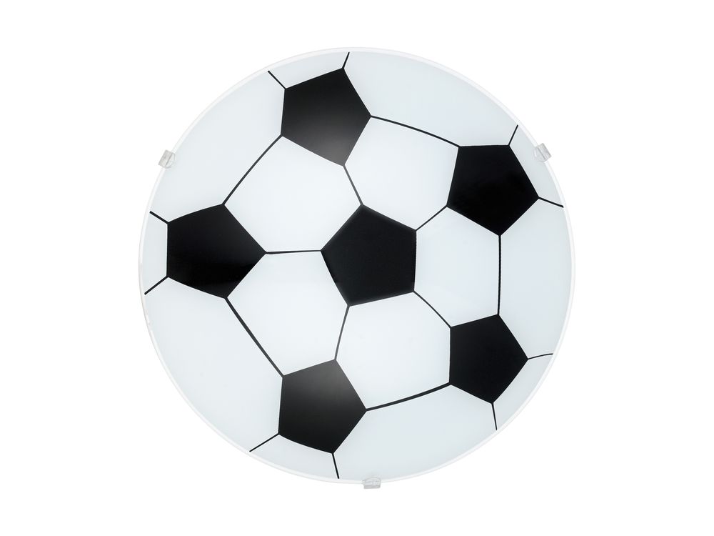 Plafondlamp / wandlamp van metaal met glas in zwart-wit voetbalpatroon.
