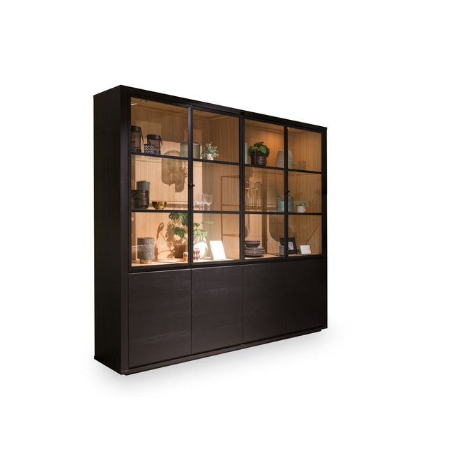 Vitrinekast incl. led ZEN - Black matte/smoked oak