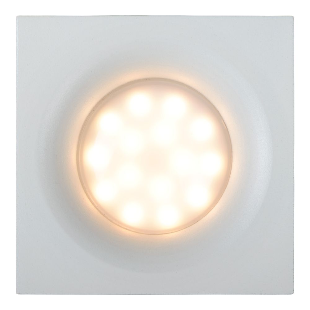 Vierkante, witte inbouwspot ZIVA van aluminium met warmwit licht.