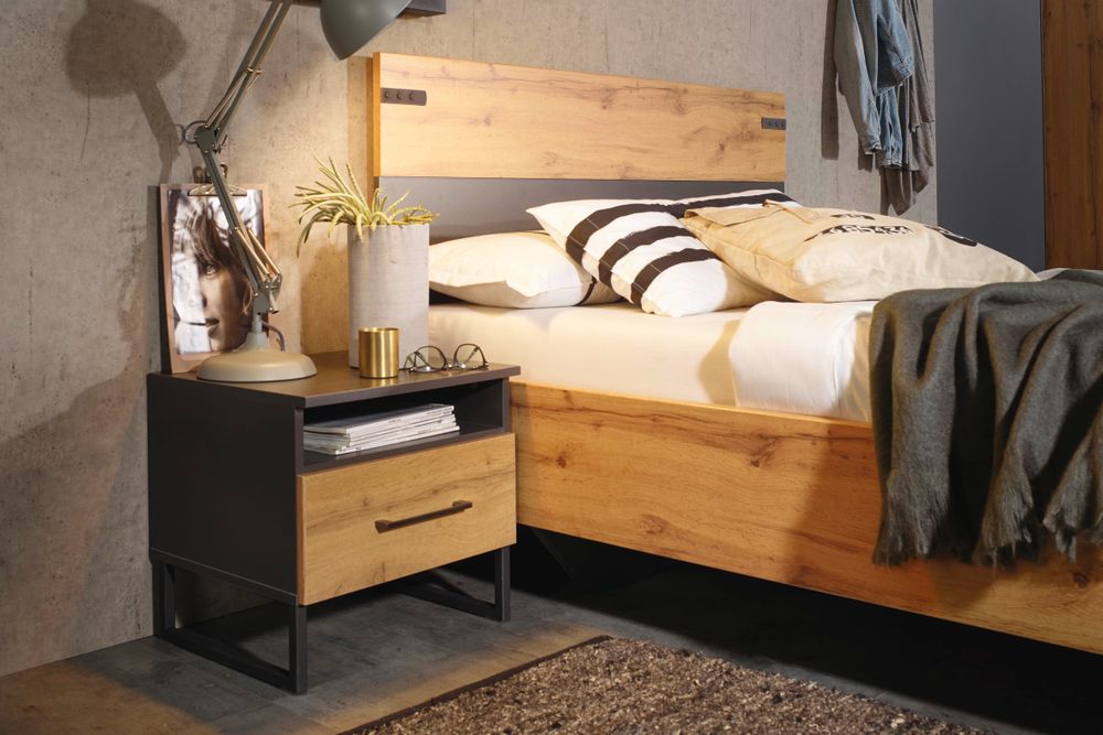 Nachttafel BUTTE - Wotan Eik/Metallic Grijs RCH BU NT