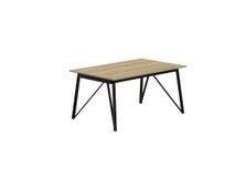Uitschuifbare WACKO eetkamertafel van hout en metaal in naturel en zwart.