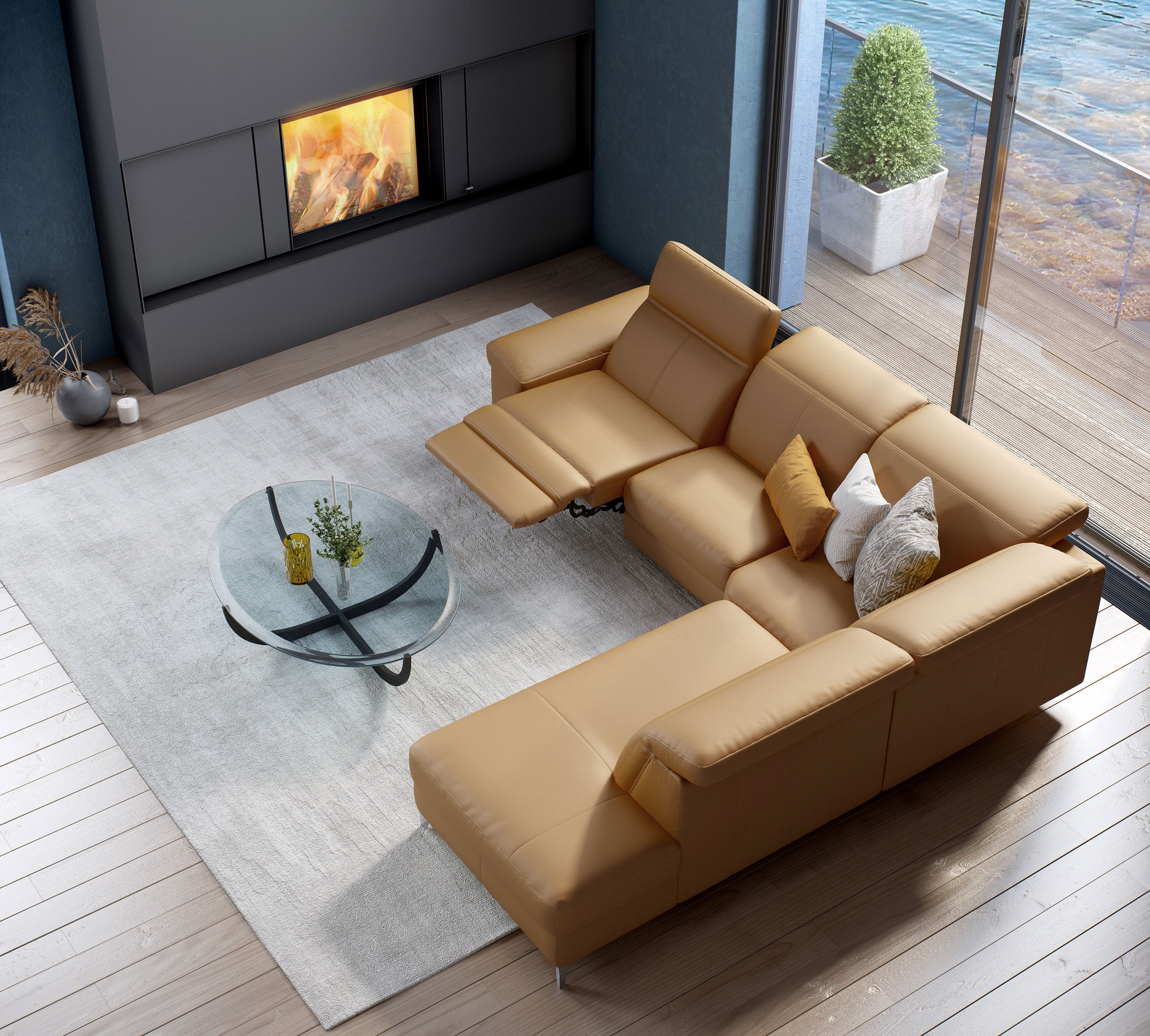 ROM Cadini hoeksalon cognac leder toonzaalmodel