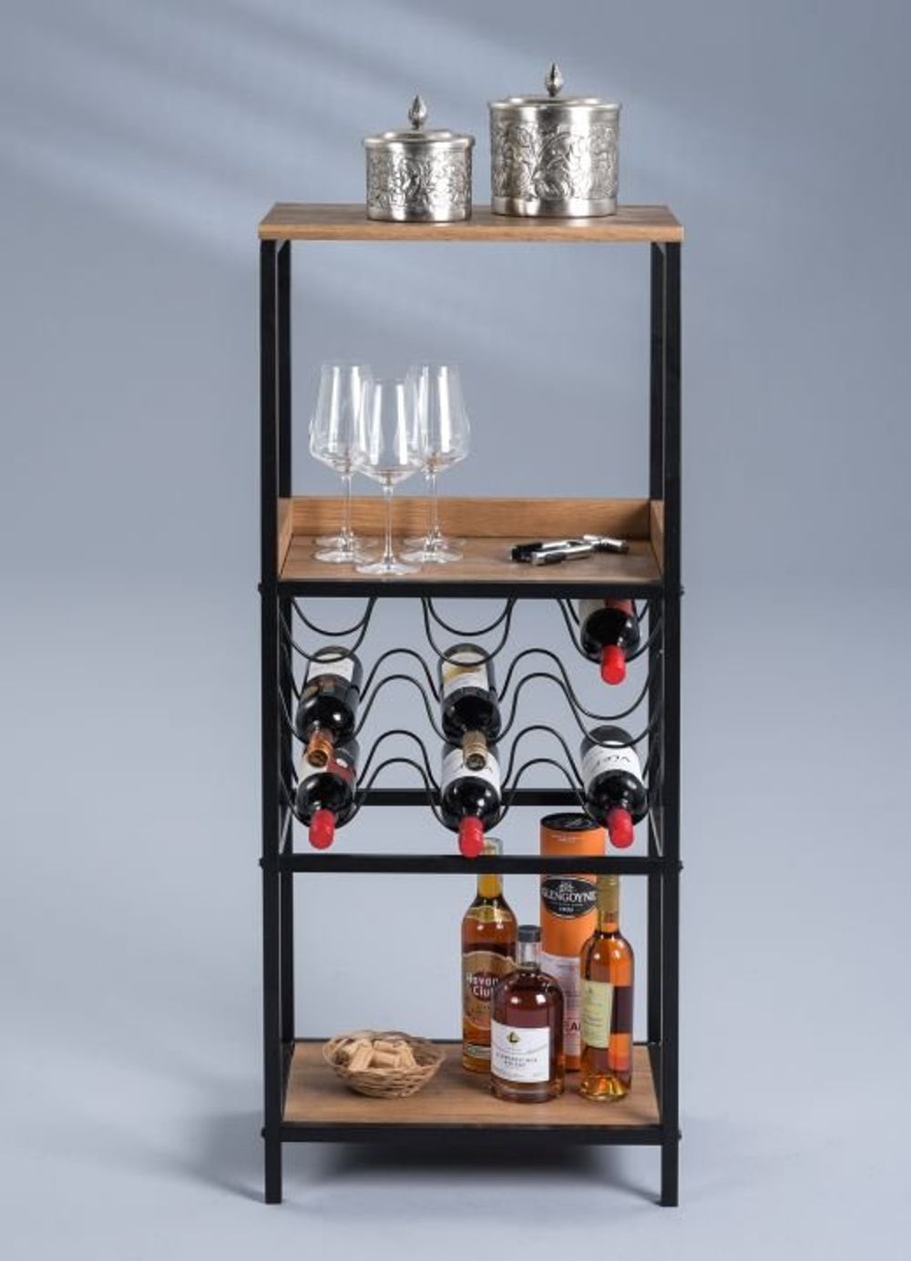 Barkast met flessenhouder BURGUND - Hout/Zwart M2K BU BAR