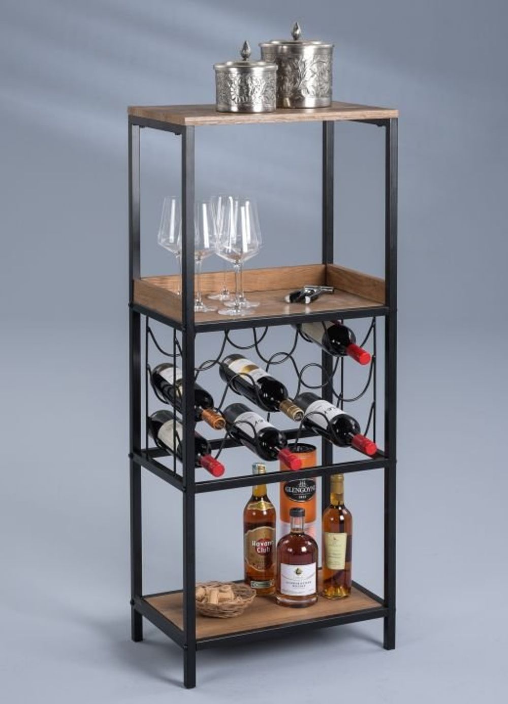 Barkast met flessenhouder BURGUND - Hout/Zwart M2K BU BAR