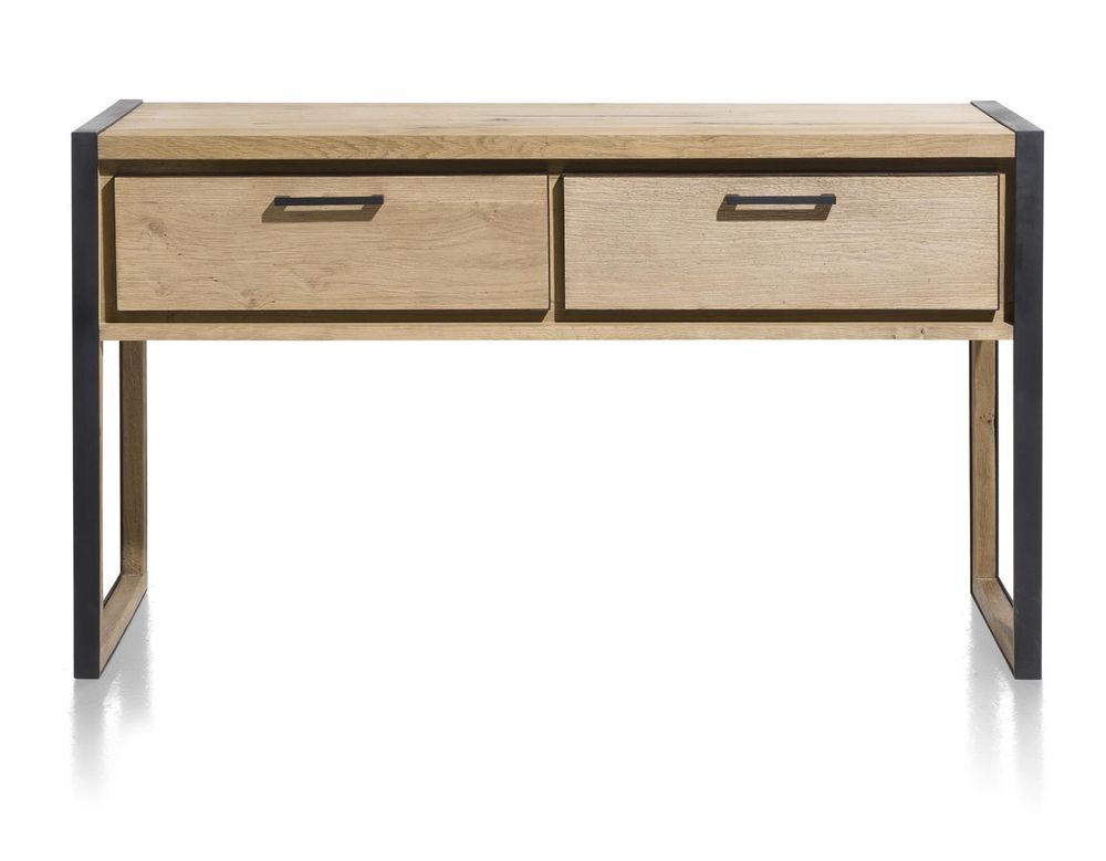 Wandtafel METALO - Railway Brown; twee lades van hout, met metalen onderstel.