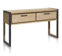 Wandtafel METALO Railway Brown met eikenblad en twee laden, metalen frame.