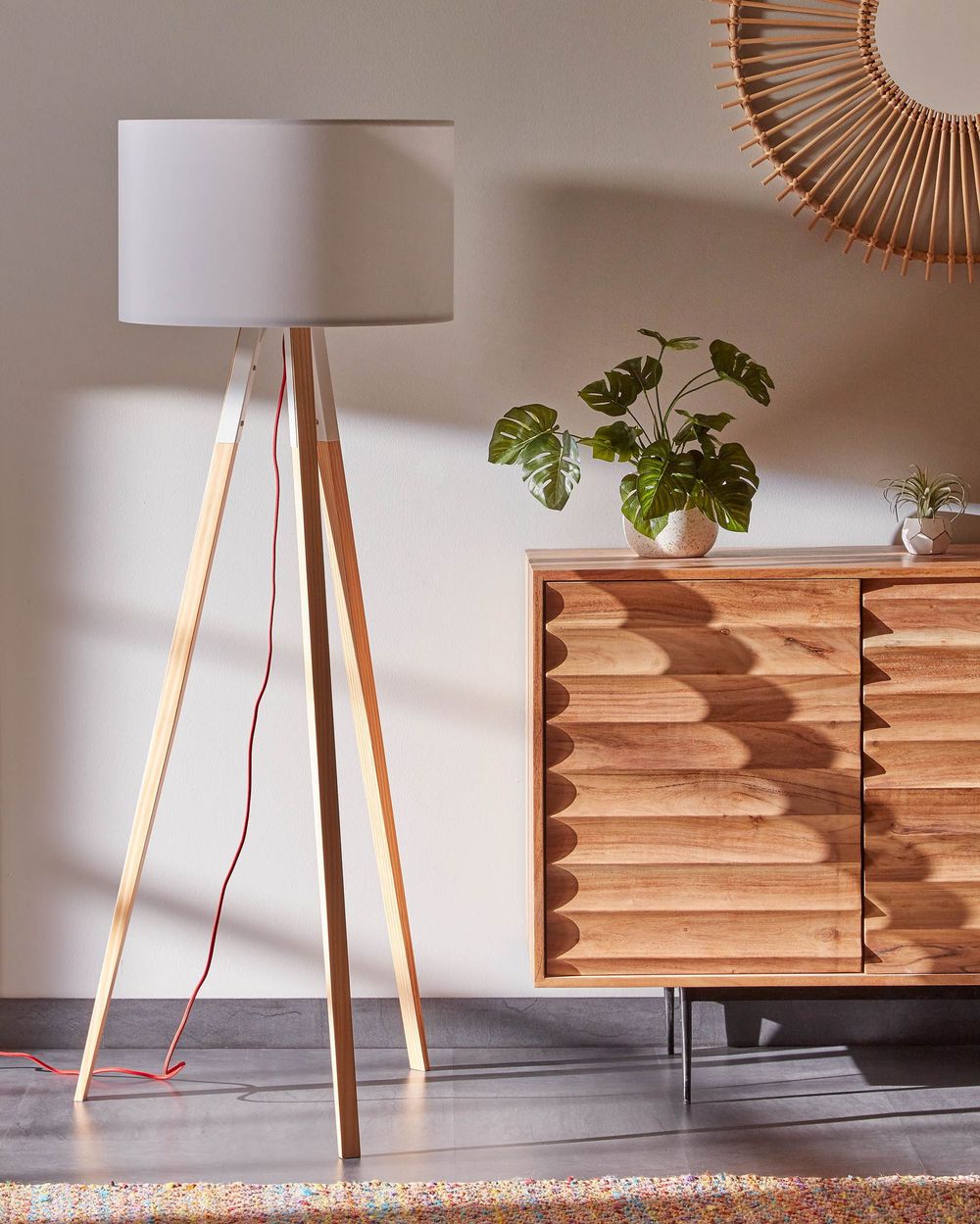 Vloerlamp IGUAZU - Wit/hout KAV A640M46