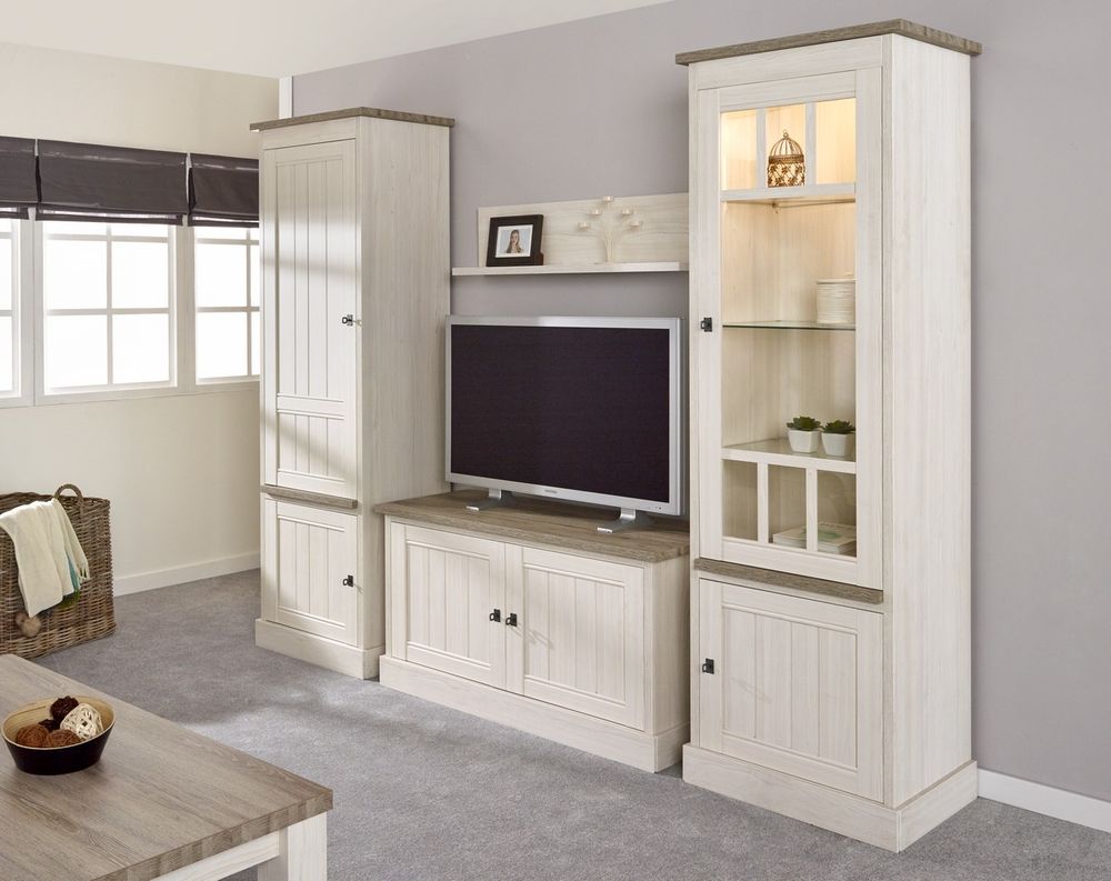 Rechter vitrinekast YORK van lariks en crystal oak met glazen deur.