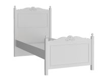 Wit houten bed LORA 90x200 cm met klassieke details aan hoofd- en voeteneinde.