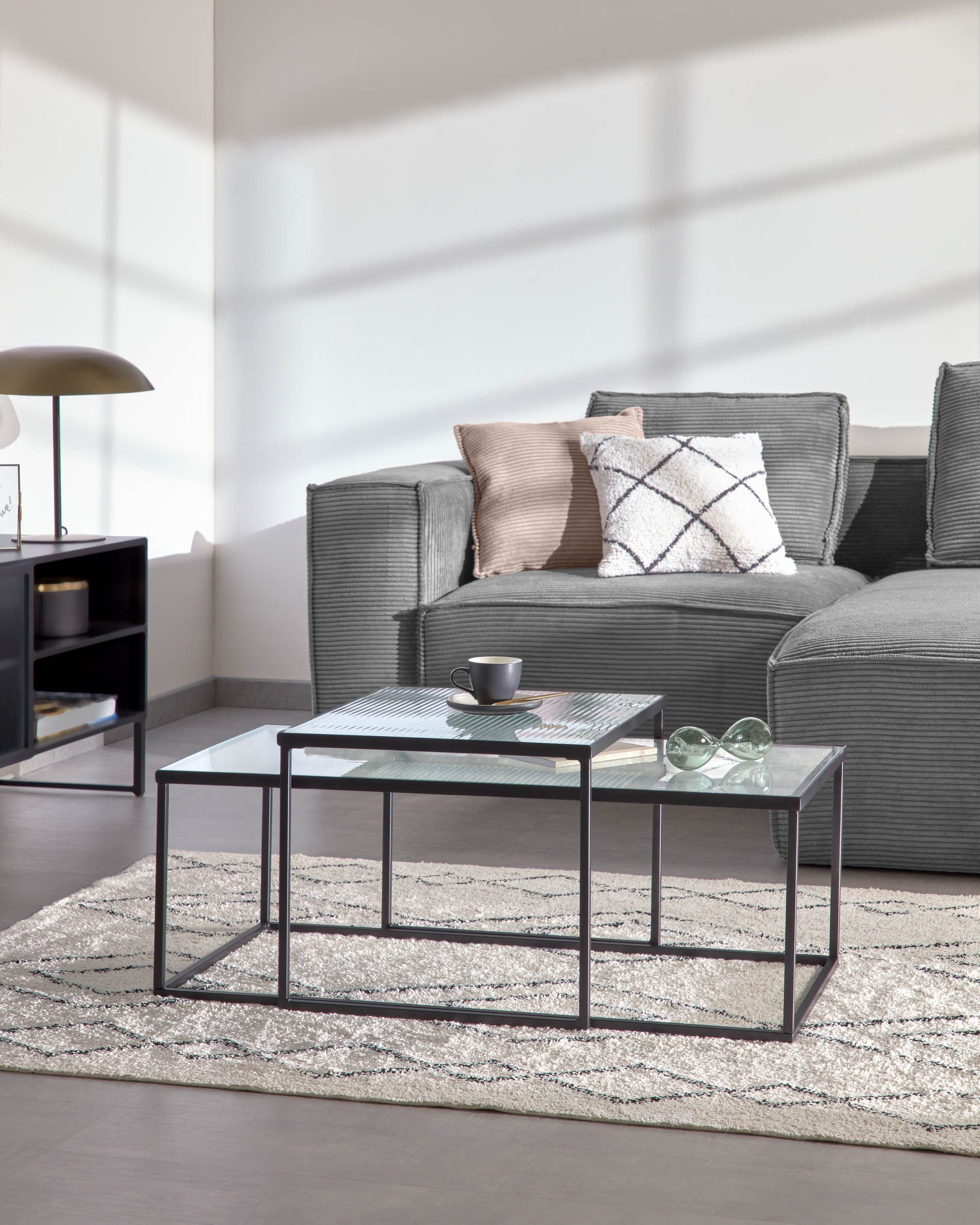 2-Zit met chaise longue rechts BLOK - Grijs cordur