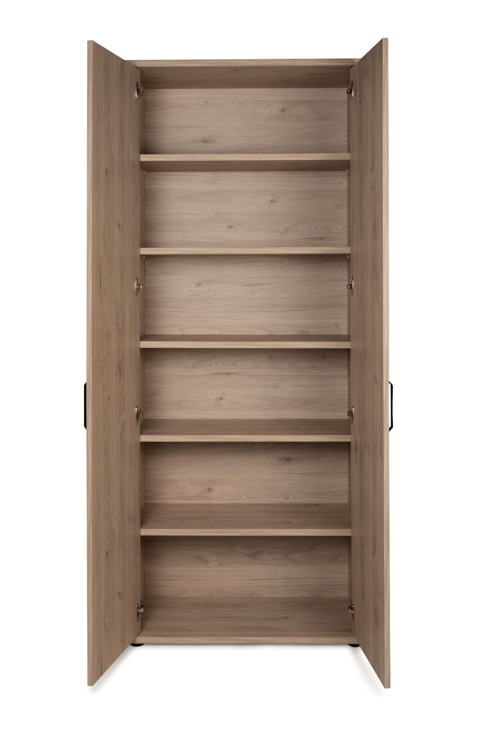 Boekenkast Bizzy met open deuren, in eik en zwart, met 6 planken.