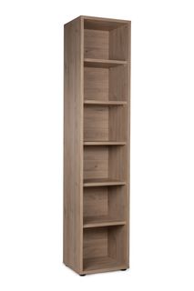 Smalle, hoge boekenkast BIZZY met 6 open vakken en een eikenhouten uitstraling.