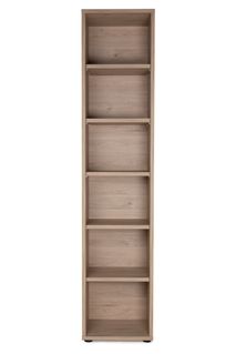Smalle, hoge boekenkast BIZZY met 5 ongevulde, lichte houten planken.