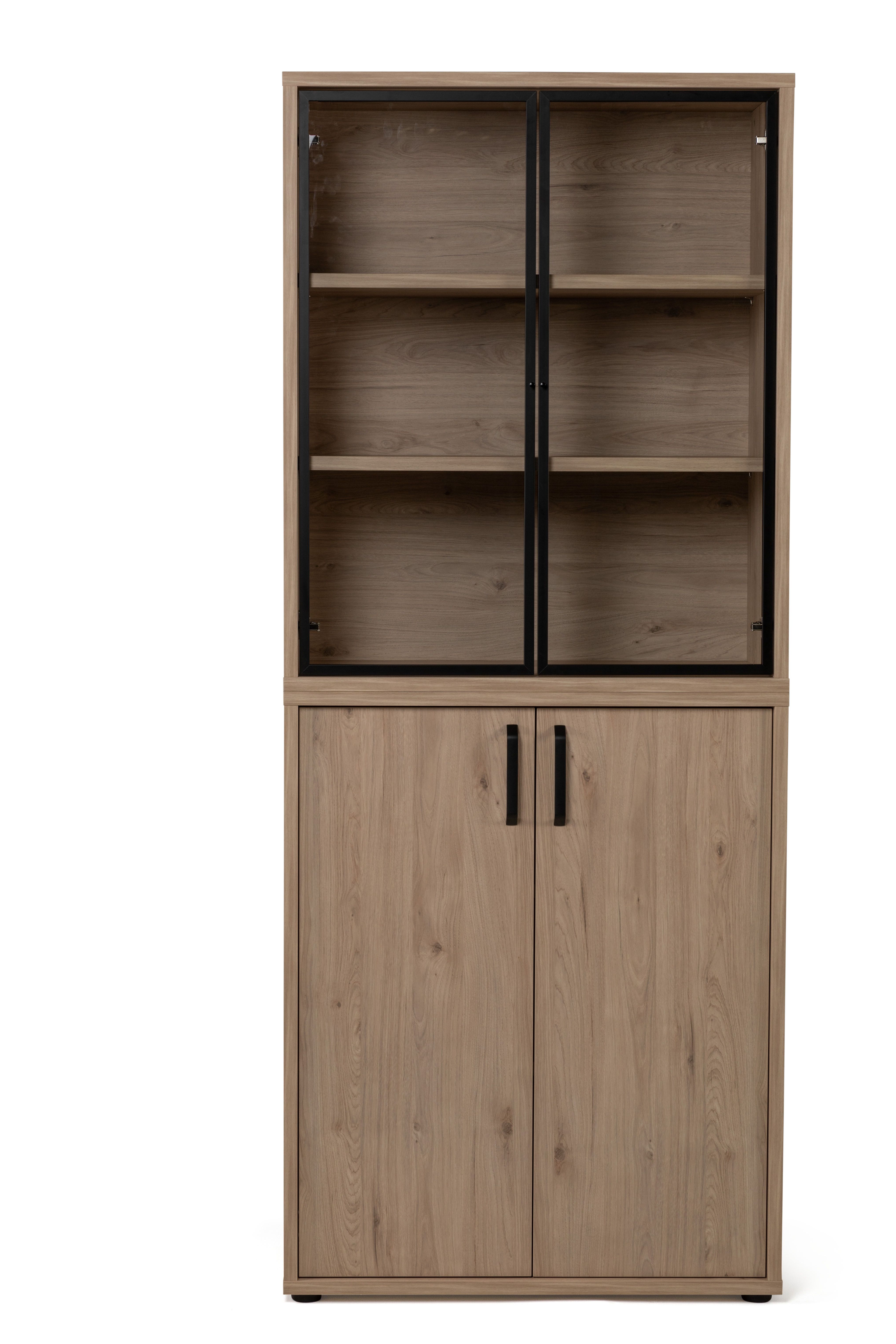 Hoge kast BIZZY met 2 glasdeuren - Eik/zwart