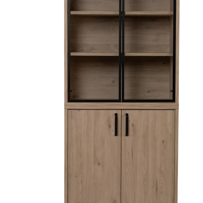 Hoge kast BIZZY met 2 glasdeuren - Eik/zwart