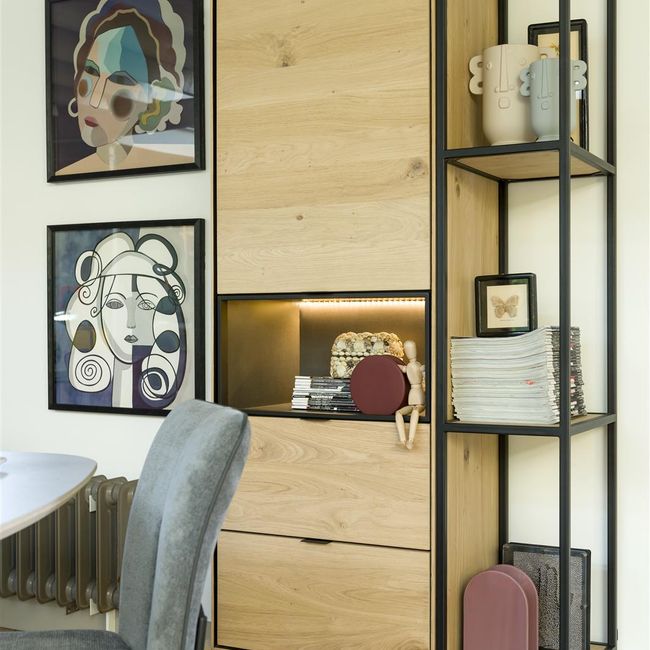 Boekenkast 180 cm ELEMENTS - Zwart metaal/naturel