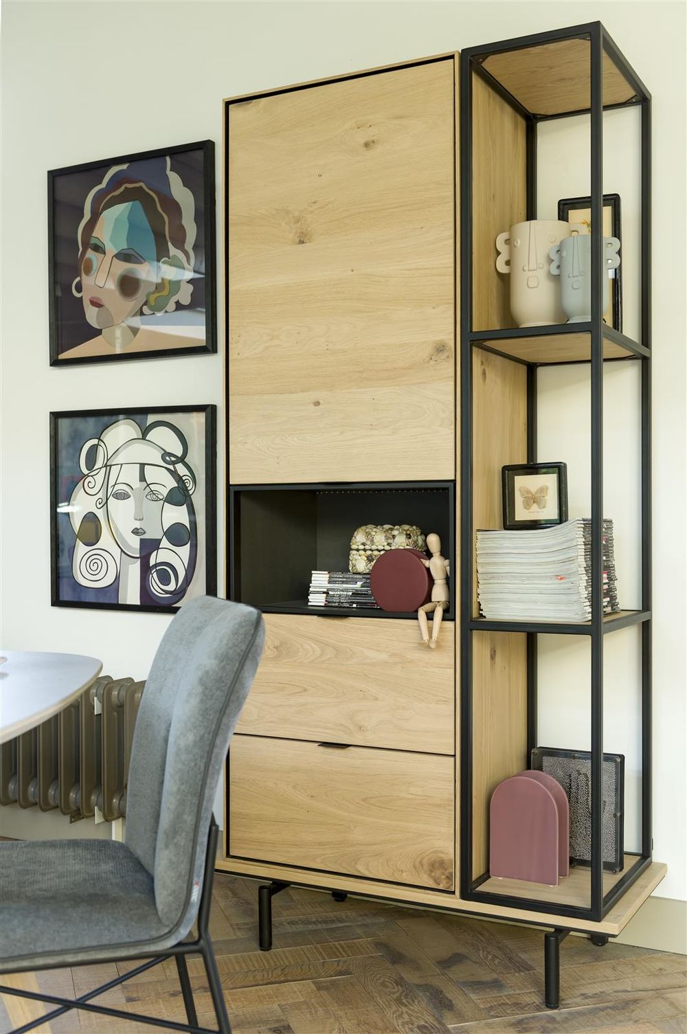 Boekenkast 180 cm ELEMENTS - Zwart metaal/naturel XOO 42273NAT