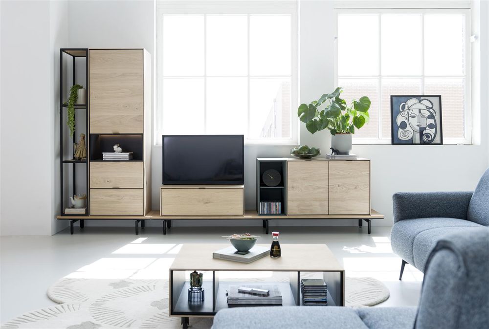 Boekenkast 180 cm ELEMENTS - Zwart metaal/naturel XOO 42273NAT