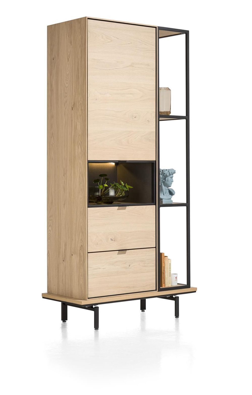 Boekenkast 180 cm ELEMENTS - Zwart metaal/naturel XOO 42273NAT