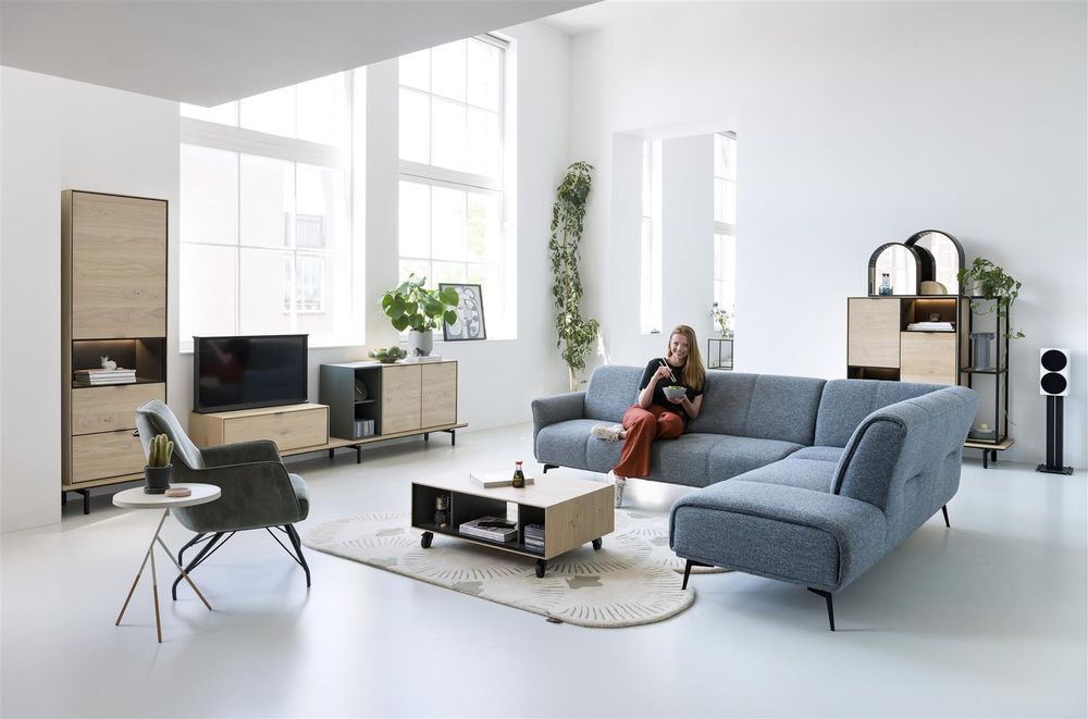 Boekenkast 180 cm ELEMENTS - Zwart metaal/naturel XOO 42273NAT