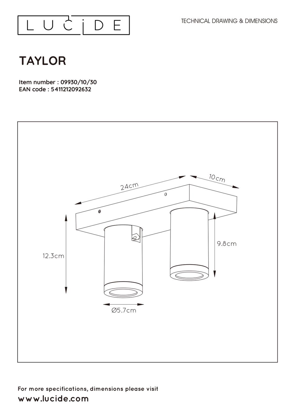 Plafondspot TAYLOR 2x - Zwart LCD099301030