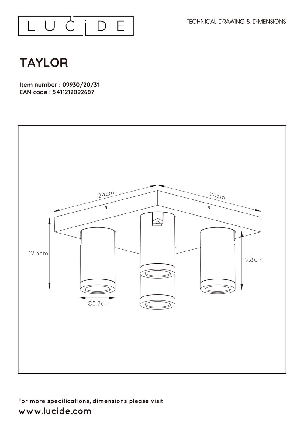 Plafondspot TAYLOR 4x - Wit LCD099302030
