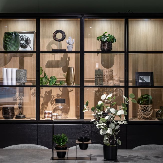 Vitrinekast incl. led ZEN - Black matte/smoked oak