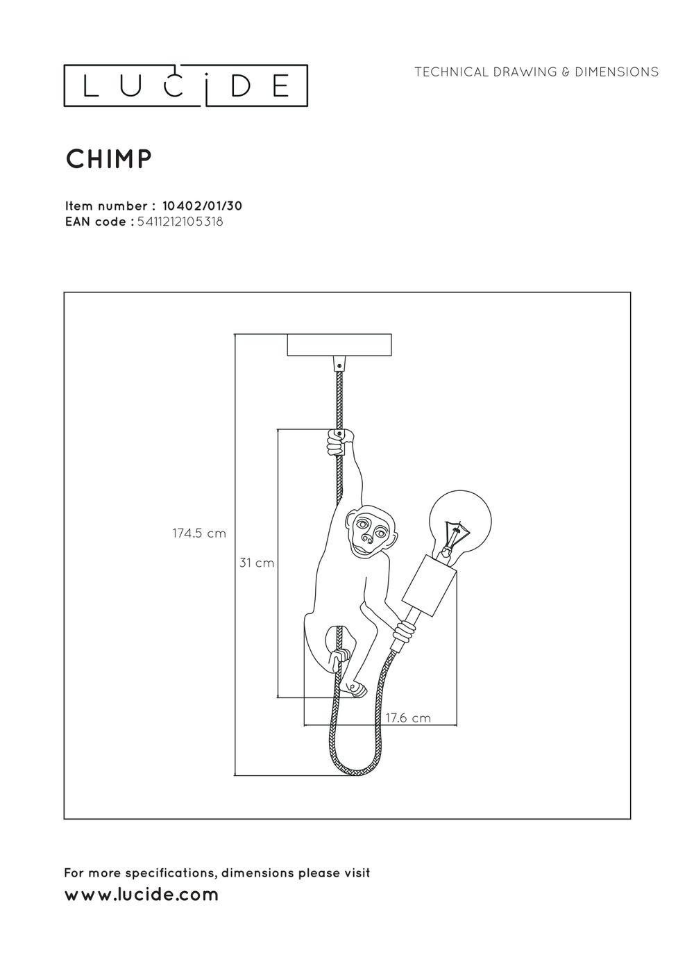 Hanglamp CHIMP - Goud/zwart LCD104020130