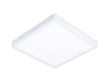 Vierkante witte plafondlamp van aluminium en kunststof.