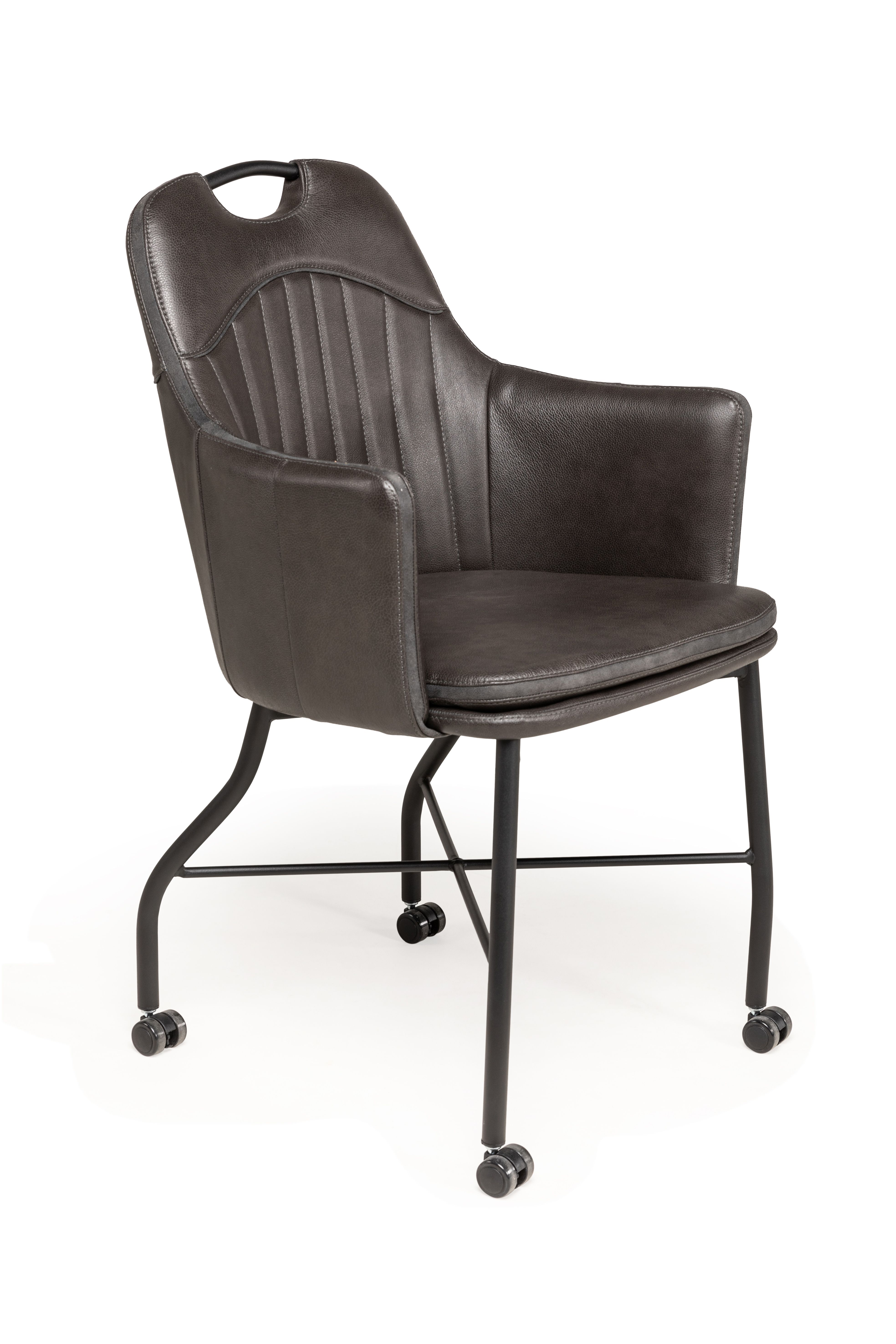 Maxfurn armstoel Flash zwart leder parketwieltjes | DEBA Meubelen