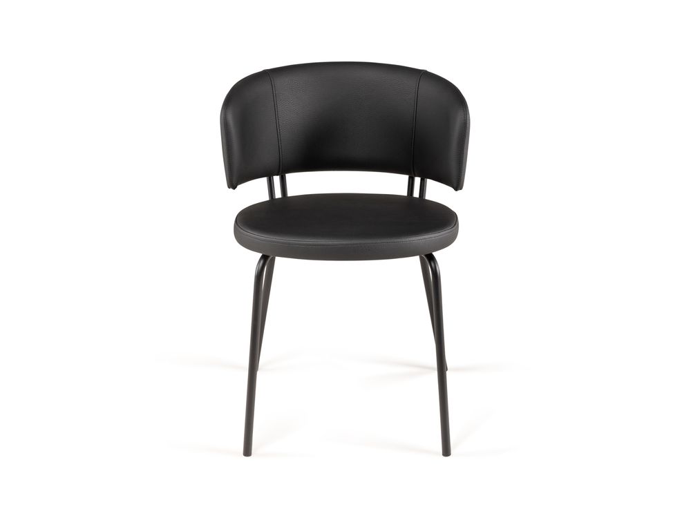Stoel AERO zwart met metalen frame en kunstleren zitting en rugleuning.